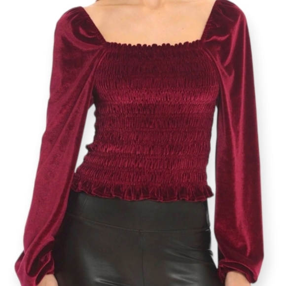 bagatelle Tops - Bagatelle Collection Smocked Velvet Prairie Blouse Size Large